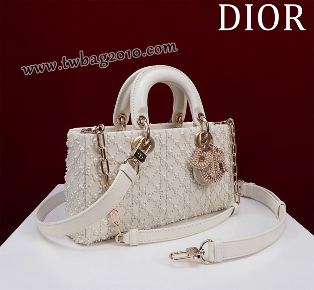 Dior专柜新款迪奥高仿原单Lady-Joy刺绣半颗珍珠手提女包 djfk1294